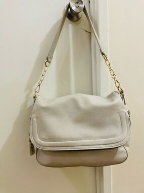 Classic Madison West Foldover Shoulder Bag with Gold Chain Accent